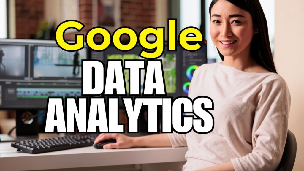 Google Data Analytics Certificate - Woman working on a computer, learning data analysis skills.